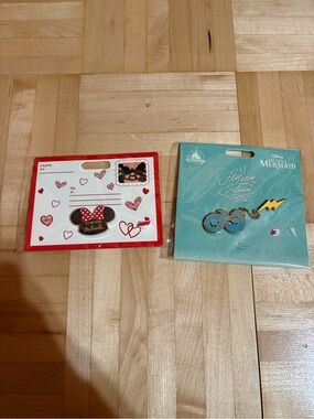 Disney Minnie Heart Envelope Pin & Little Mermaid Blue and Gold Lightning Pin